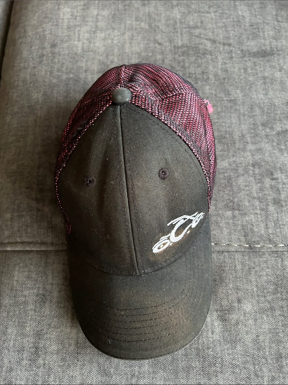 Port Authority Black Cap with Pink Mesh Back and Embroidered OCC Logo